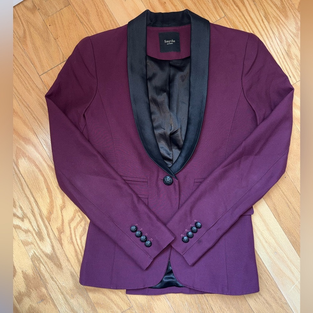 Smythe Purple Shawl Collar Blazer with Black Satin Trim